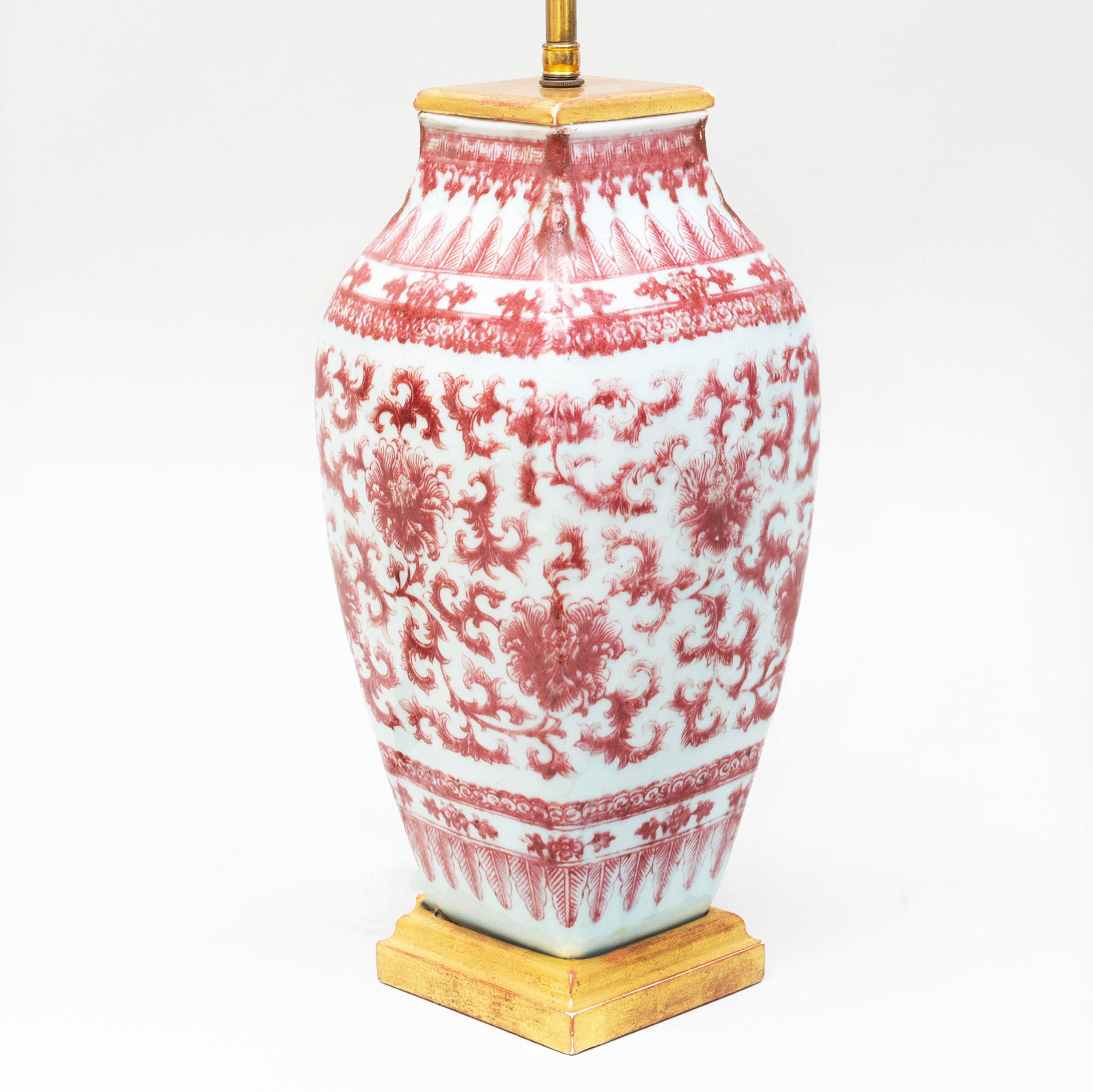 red and white porcelain lamp