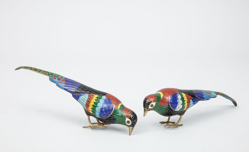 Two Chinese Cloisonné Figures of Birds