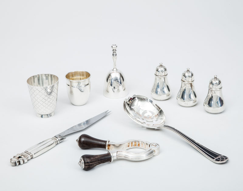Group of Nine Silver and Silver-Plated Small Table Articles