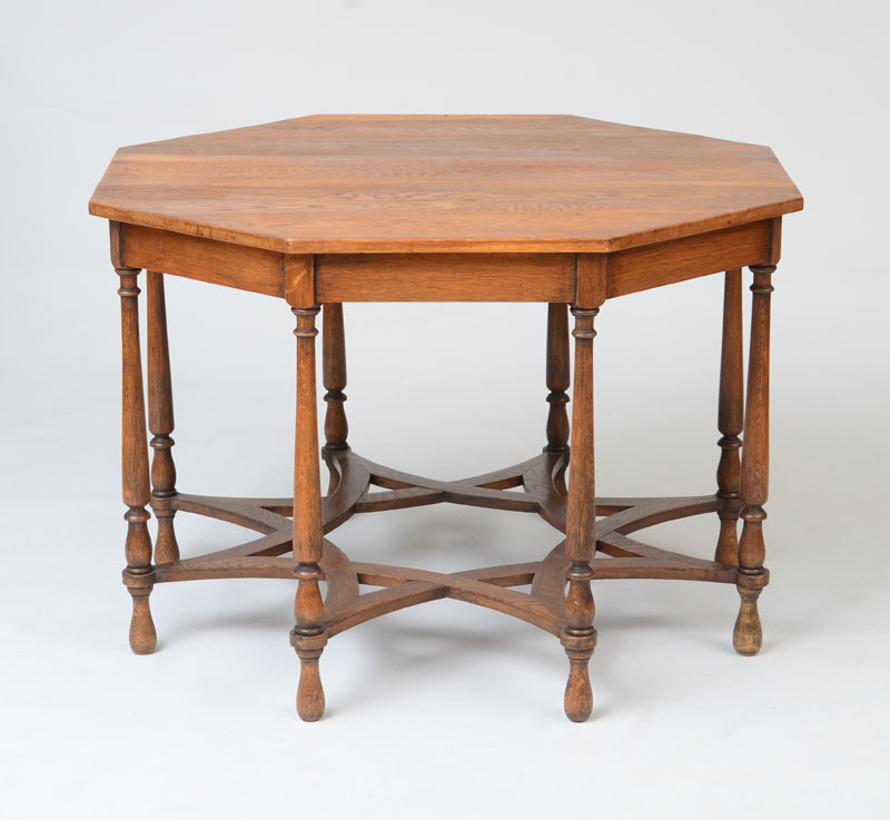 ENGLISH ARTS AND CRAFTS OCTAGONAL OAK CENTER TABLE, C. 1920