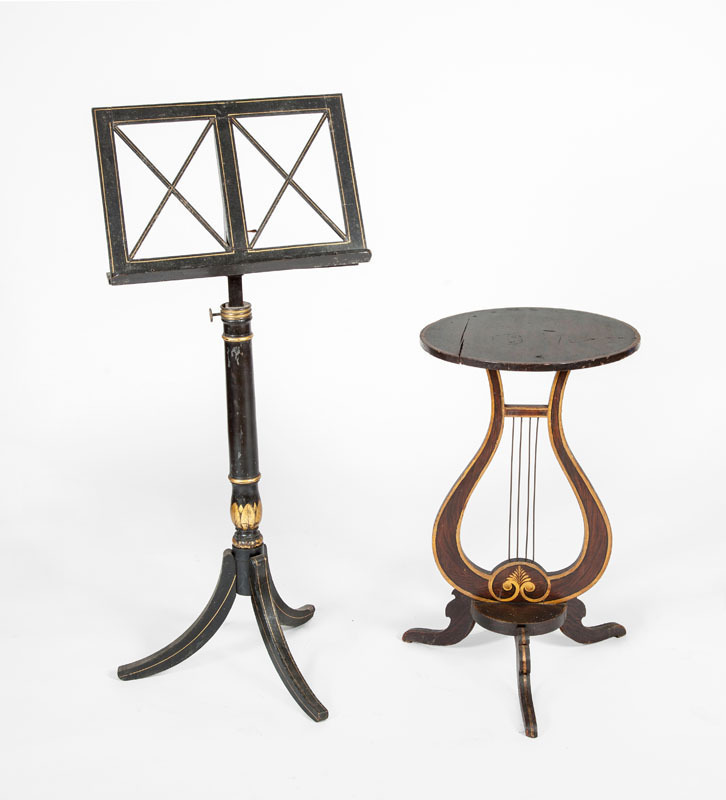 REGENCY BLACK-PAINTED AND PARCEL-GILT RETRACTABLE MUSIC STAND
