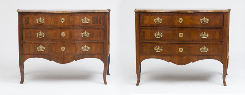 FINE PAIR OF ITALIAN GILT-METAL-MOUNTED ROSEWOOD COMMODES, PROBABLY GENOA