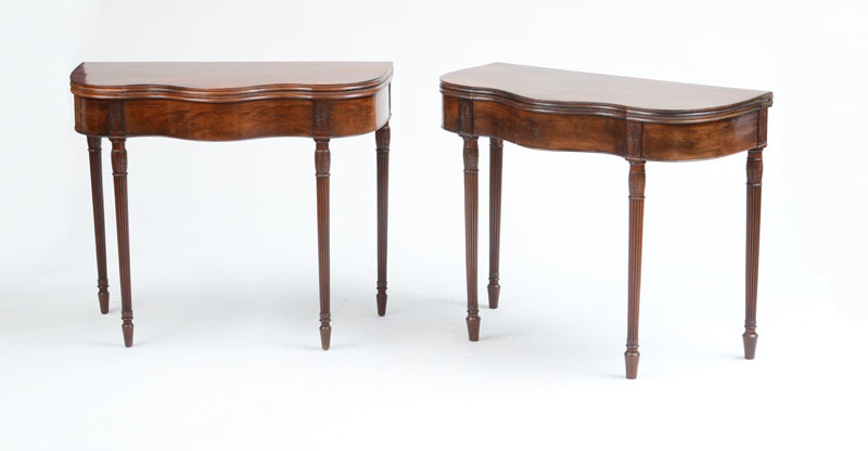 NEAR PAIR OF SERPENTINE-FRONT FEDERAL MAHOGANY CARD TABLES, PHILADELPHIA, C. 1815