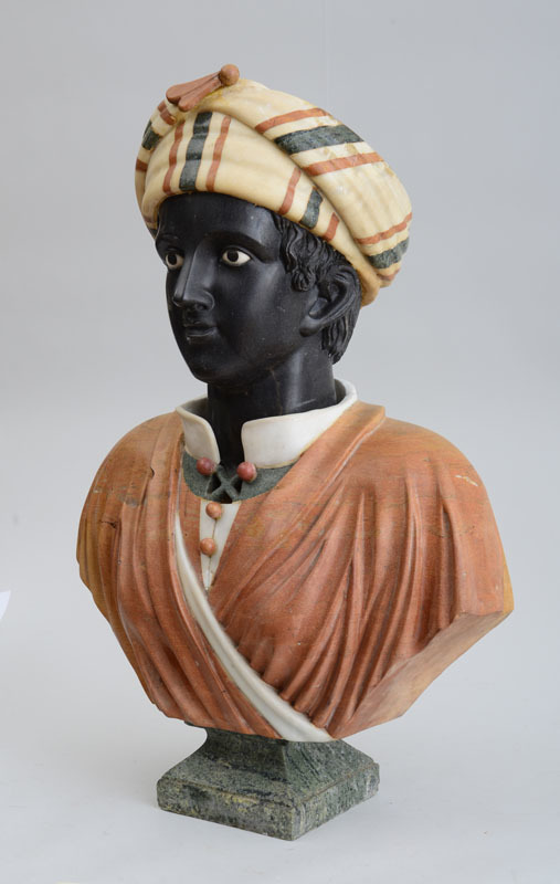 CONTINENTAL CARVED SPECIMAN MARBLE BUST OF A YOUNG MAN, 20TH CENTURY