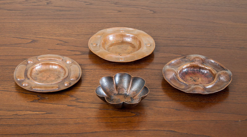 TWO GUSTAV STICKLEY AND DIRK VAN ERP HAND-HAMMERED COPPER DISHES