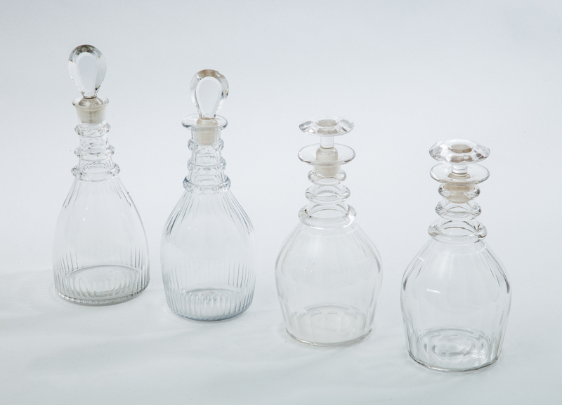 Assembled Pair of Ring-Necked Cut-Glass Decanters and Stoppers