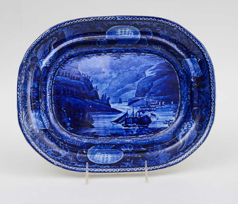 Wood & Sons Blue Transfer-Printed Topographical Small Platter, Highlands Hudson River