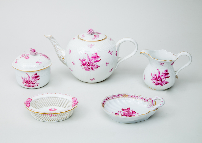 Group of Herend Pink Porcelain Part Tea Service