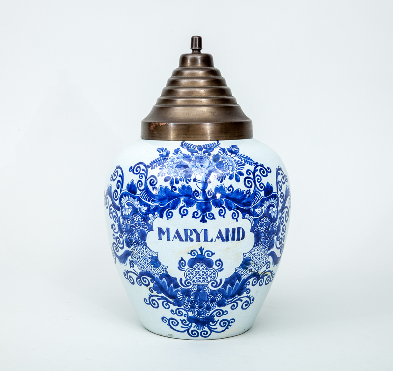 DUTCH BLUE AND WHITE DELFT APOTHECARY JAR, 'MARYLAND'