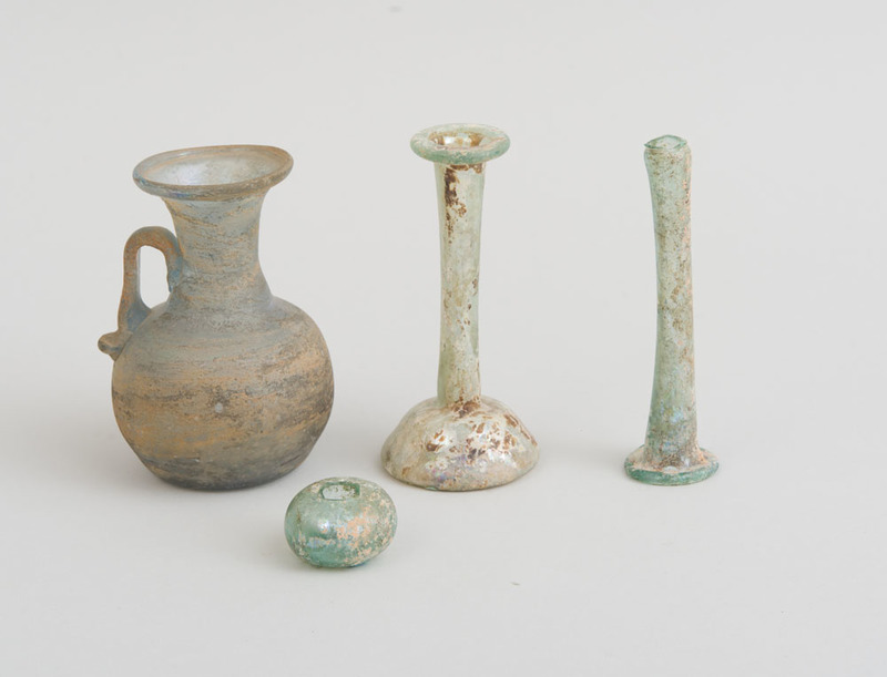 GROUP OF FOUR ANCIENT GLASS VESSELS