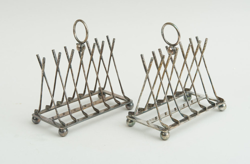 PAIR OF ENGLISH SILVER-PLATED SIX-PIECE TOAST RACK