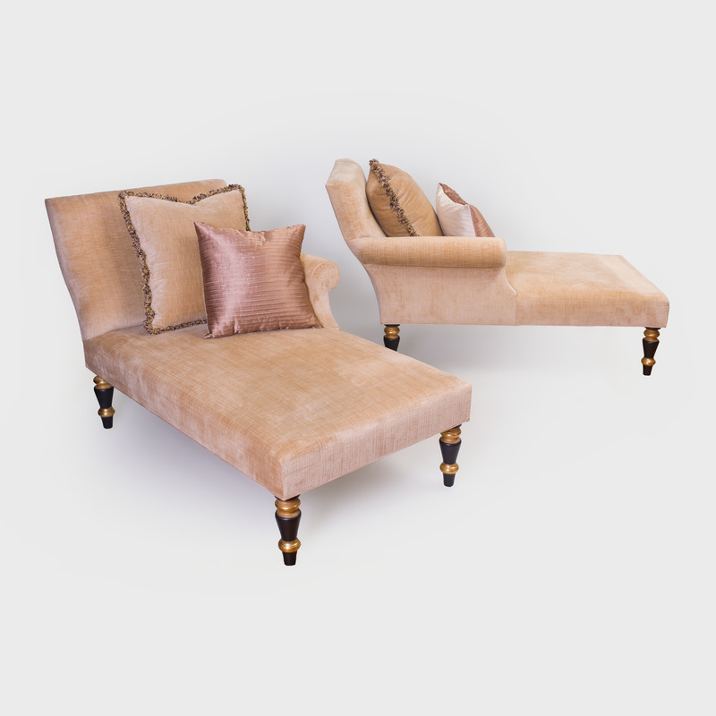 Pair of Regency Style Painted and Parcel-Gilt Upholstered Recamiers