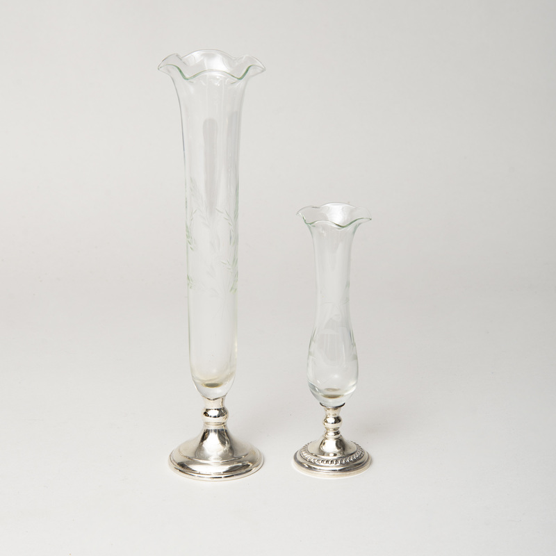 Two Silver-Mounted Glass Bud Vases