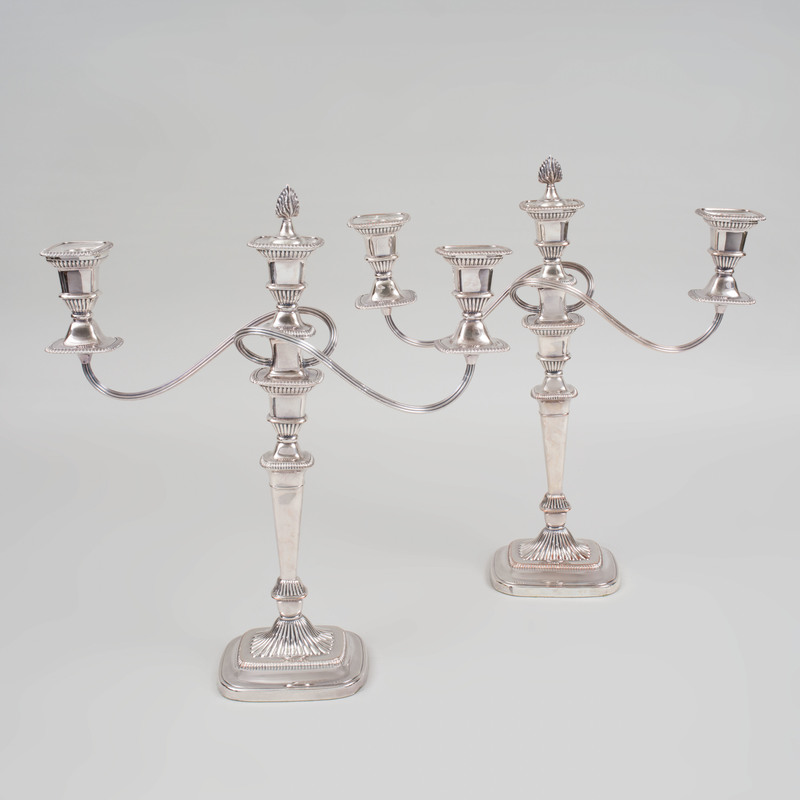 Pair of Silver Plate Three Light Candelabras