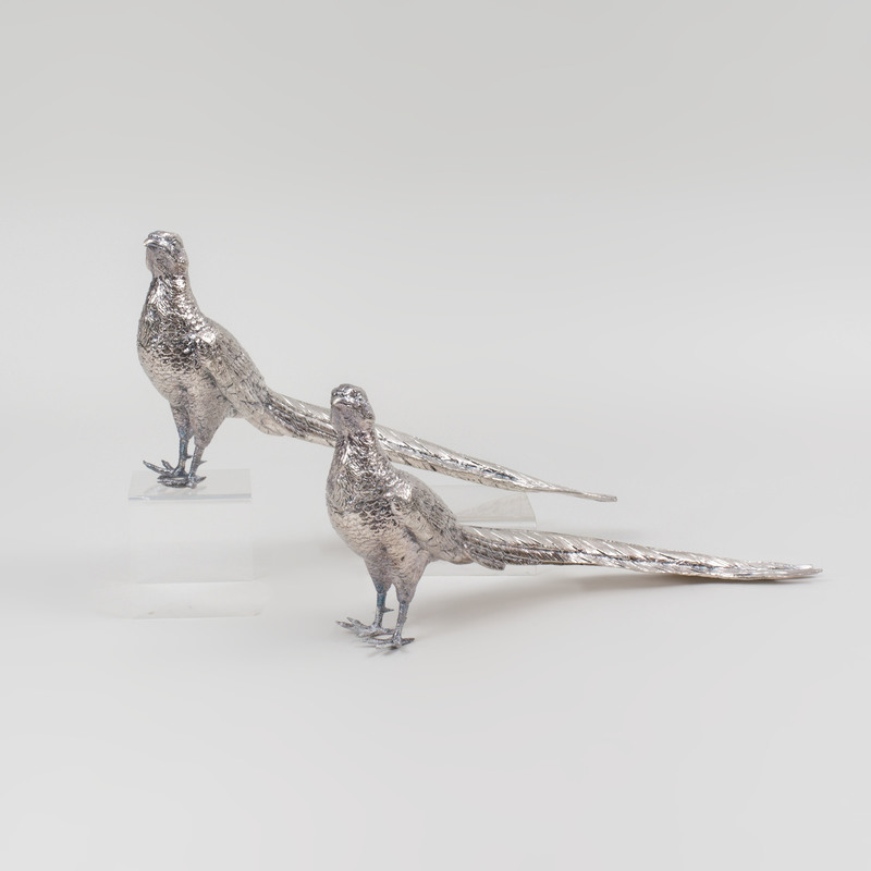 Pair of Silver Plate Table Pheasants