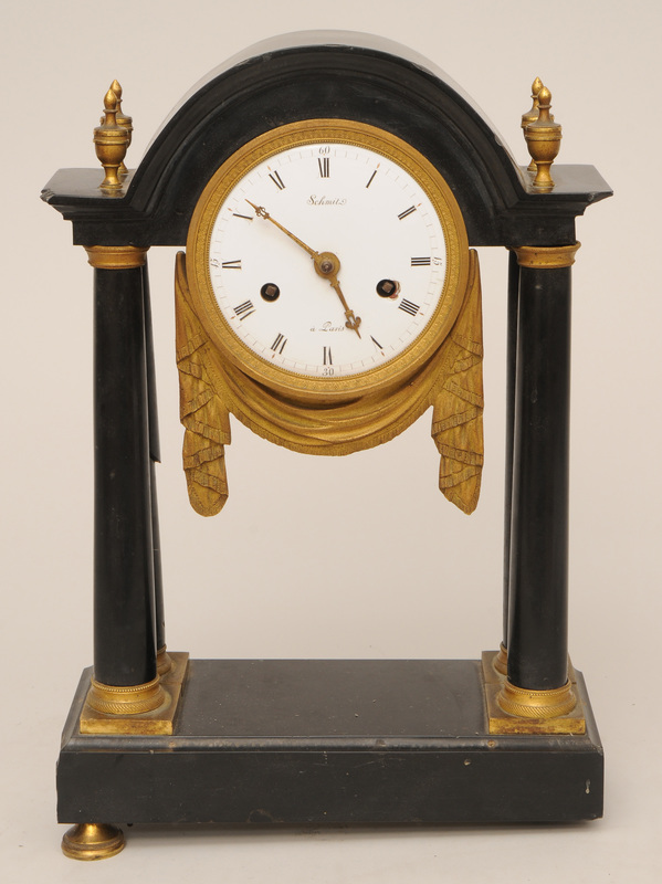 French Gilt-Metal Mounted Black Marble Pillar Clock