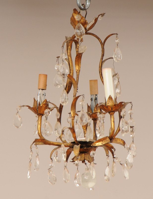 Louis XV Style Cut-Glass Mounted Gilt-Metal Three-Light Small Chandelier