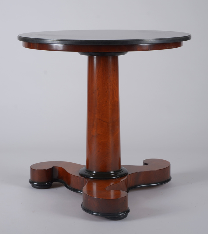 Biedermeier Style Walnut and Ebonized Center Table, with Black Marble Top