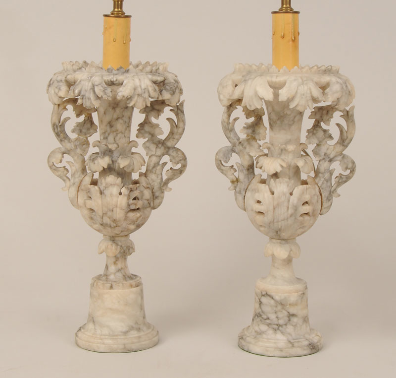 Pair of Italian Carved Alabaster Urn-Form Lamps