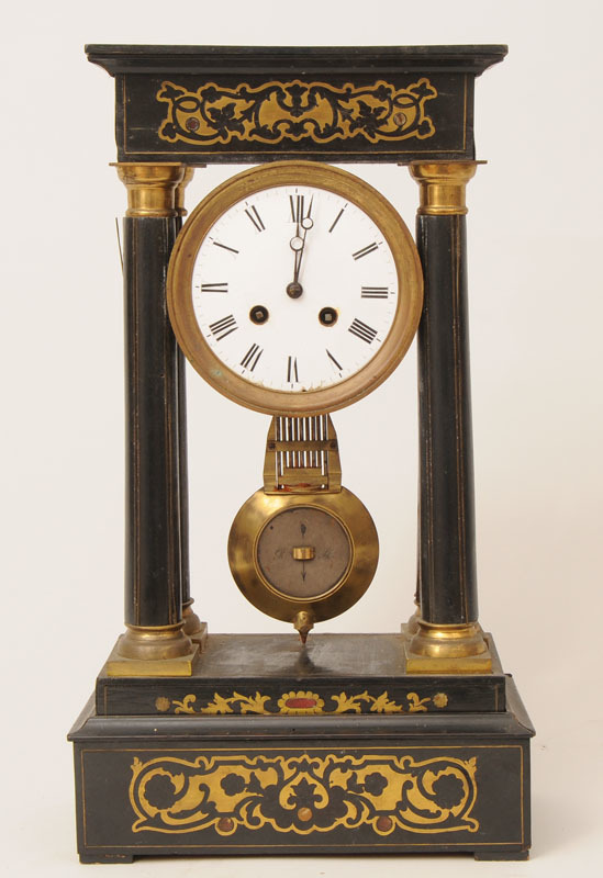 Charles X Style Brass-Inlaid Ebonized Boullework Pillar Clock