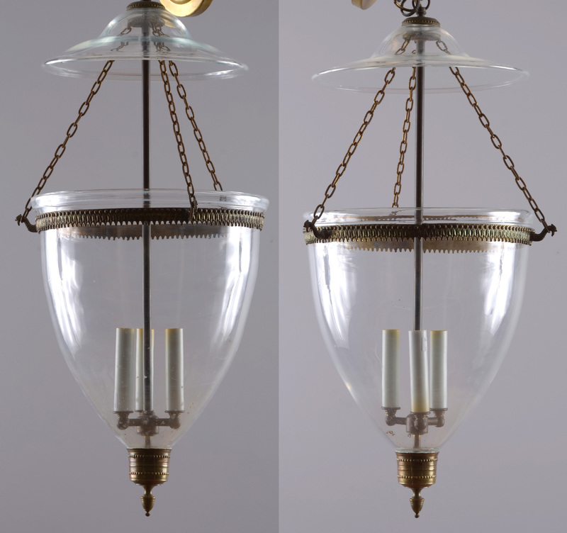 Pair of Regency Style Brass-Mounted Glass Hall Lanterns
