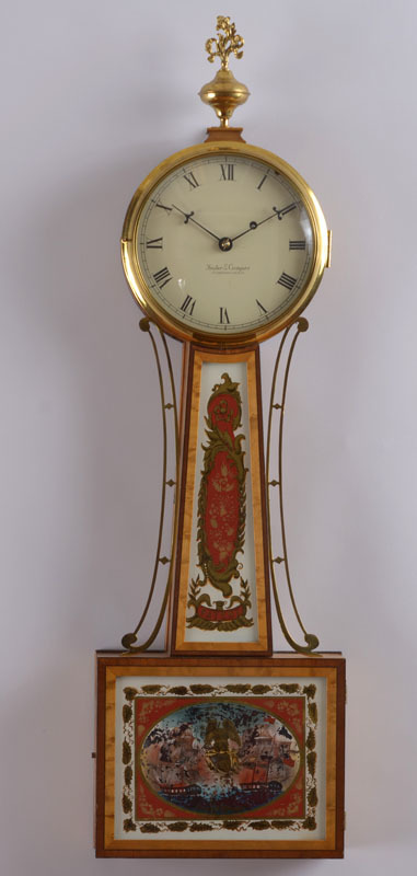 Federal Style Bird's Eye Maple Banjo Clock by Foster S. Campos of Pembroke, Mass