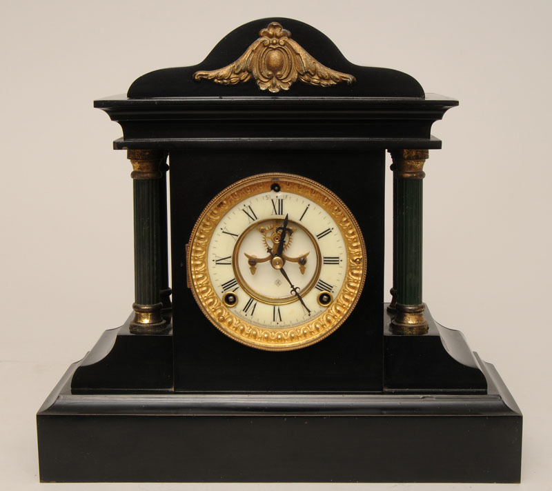 Ebonized and Gilt Metal Mantle Clock