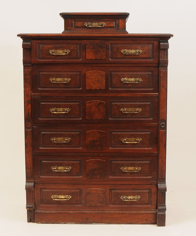 Renaissance Revival Walnut Wellington Chest of Six Drawers with Hinged Lock Flap