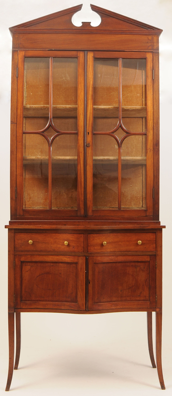 Federal Style Inlaid Mahogany Bookcase on Serpentine-Fronted Stand