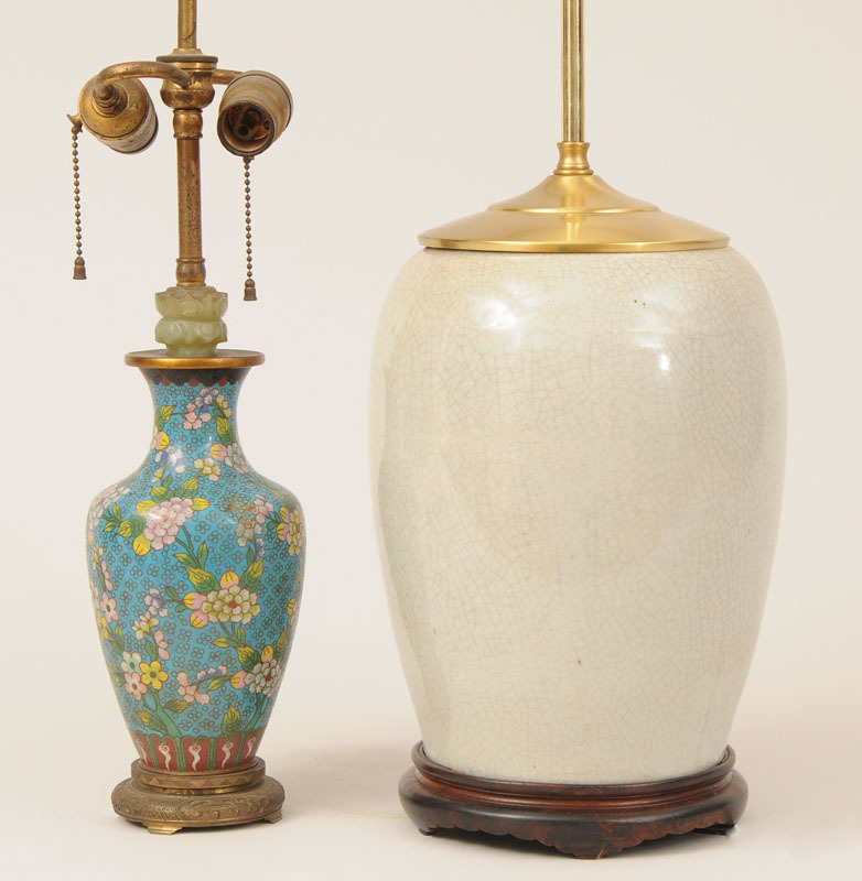 Chinese Cloisonné Table Lamp with Jade Neck