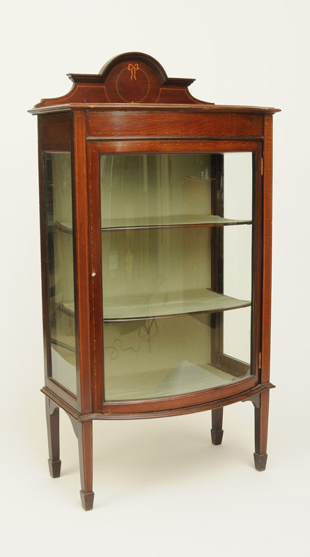 Edwardian Mahogany and Fruitwood Marquetry Bow-Fronted Vitrine