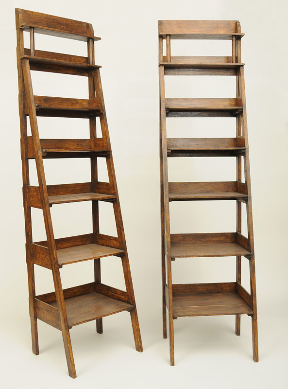 Pair of Faux Grain Ladder-Form Shelves