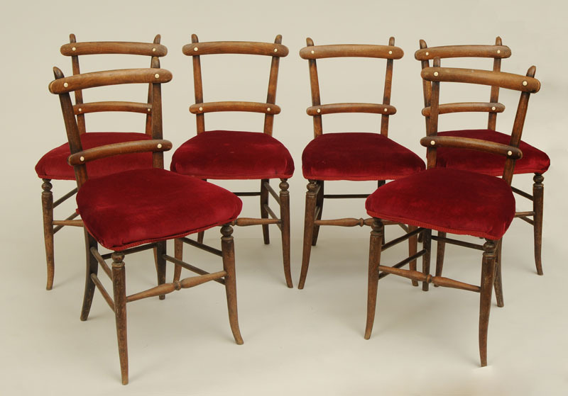 Set of Six English Elm and Oak Side Chairs
