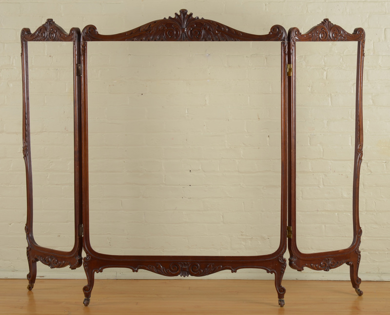 Victorian Carved Mahogany Three-Panel Folding Screen