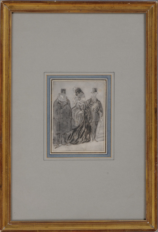 ATTRIBUTED TO CONSTANTIN GUYS (1802-1892): TWO GENTLEMEN AND A LADY