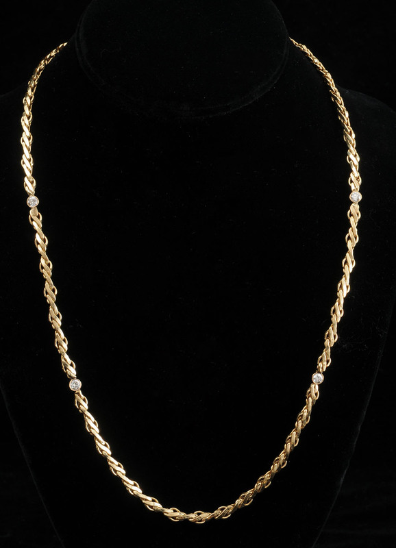 14K GOLD AND SIMULATED DIAMOND NECKLACE
