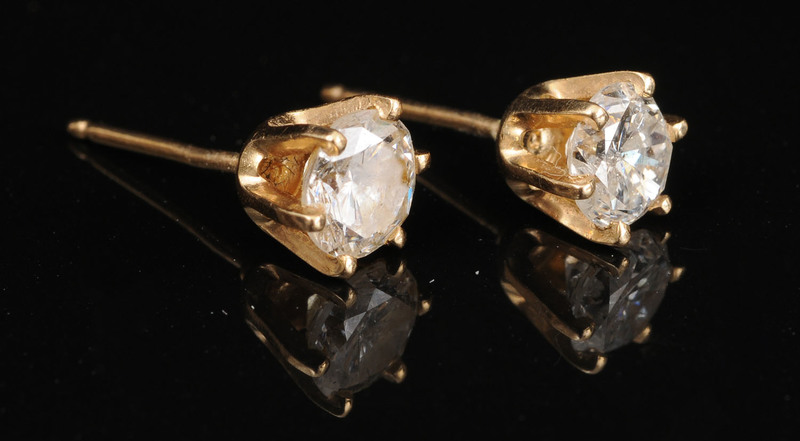 PAIR OF 14K GOLD AND DIAMOND EAR STUDS