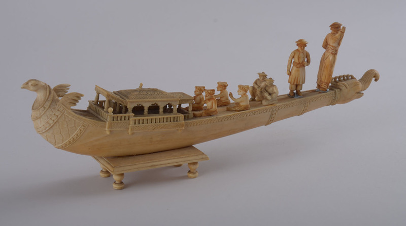 Indian Carved Ivory Boat Group
