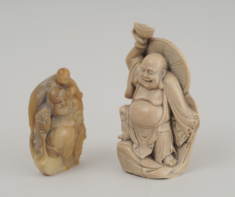 Two Chinese Carved Soapstone Figures of Hotei