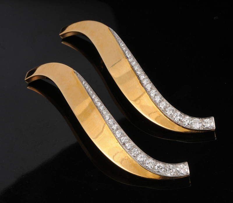 TWO 14K GOLD AND DIAMOND BROOCHES