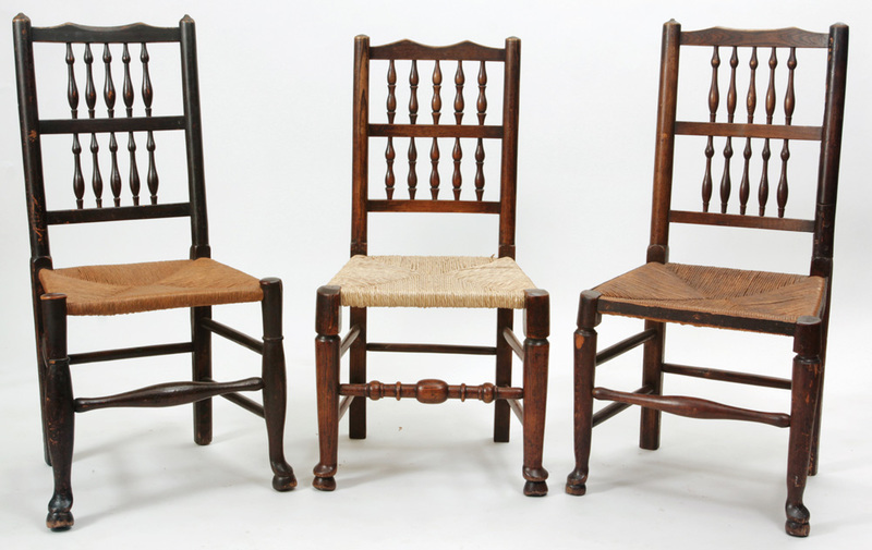 Three English Carved Oak Spindle-Back Side Chairs