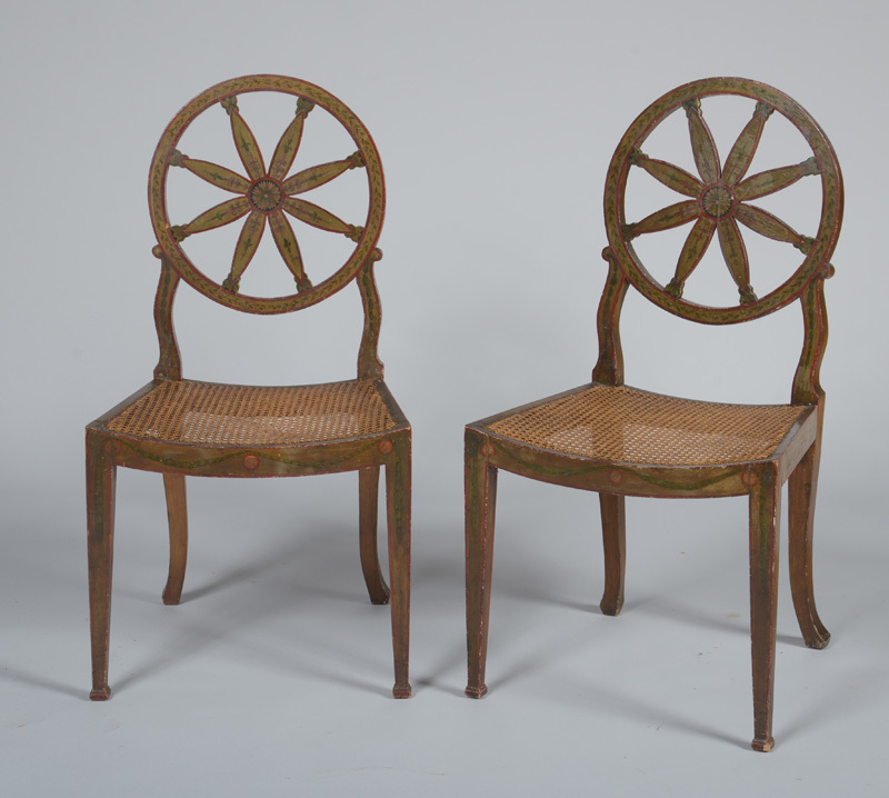 Pair of George III Style Painted and Caned Side Chairs