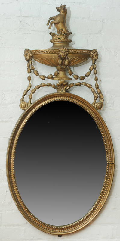 George III Style Carved Giltwood Oval Mirror
