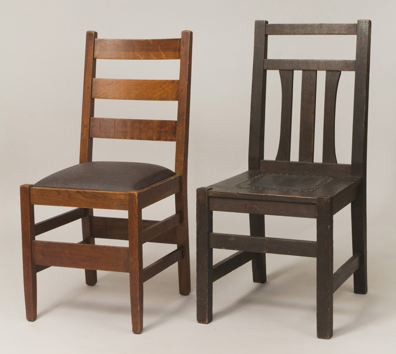 Stickley Oak Ladder Back Side Chair and a Slat-Back Chair