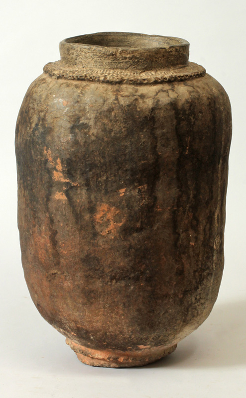 Large Tazmanian Black Pottery Ovoid Jar and a Globular Jar