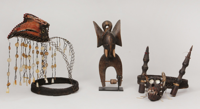 Two Headdresses and an Elephant Janus Head Heddle Pulley