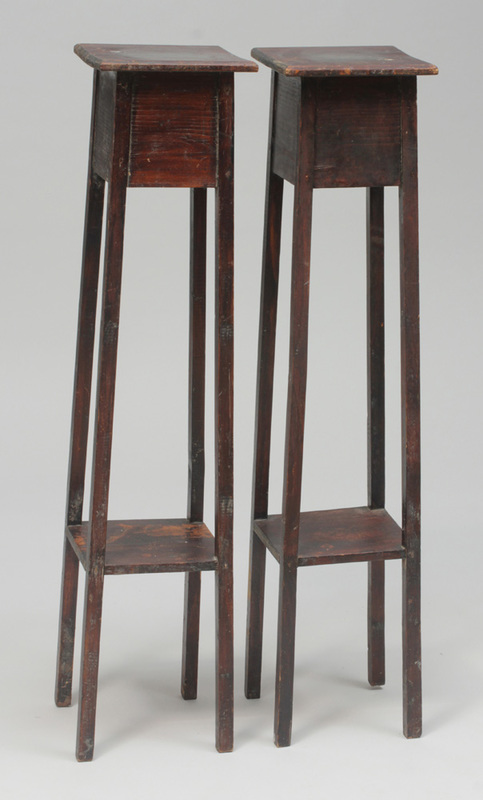 Pair of English Arts and Crafts Stained Pine Plant Stands