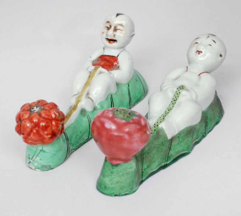Pair of Chinese Porcelain Polychrome Wall Hooks