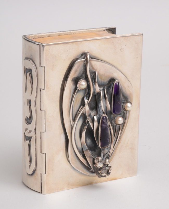 ISRAELI PEARL AND AMETHYST-MOUNTED STERLING SILVER BRIDE'S BIBLE COVER