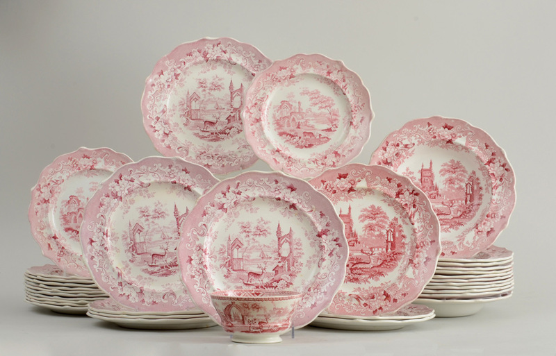 GROUP OF STAFFORDSHIRE RED TRANSFER-PRINTED PLATES